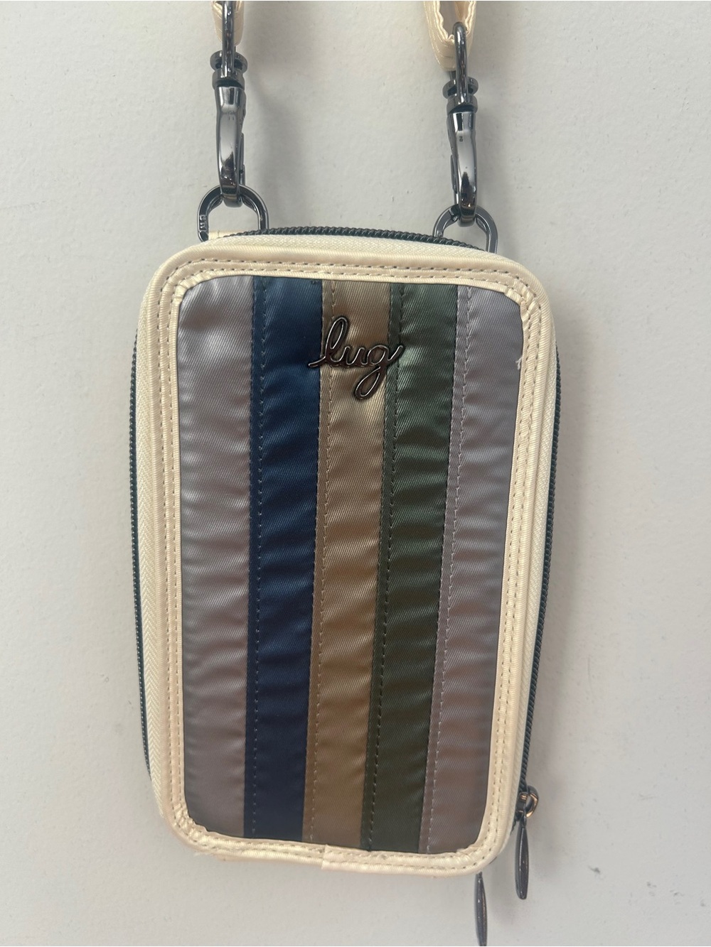 Lug Pike RFID Small Crossbody Travel Phone Bag in Neutral Skeeter Stripe